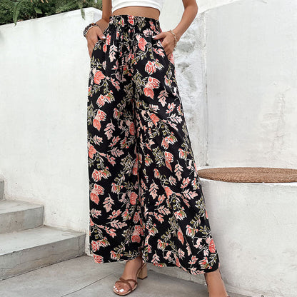 Damen Palazzo-Hosen Floralmuster Elastischer Bund Norvielle