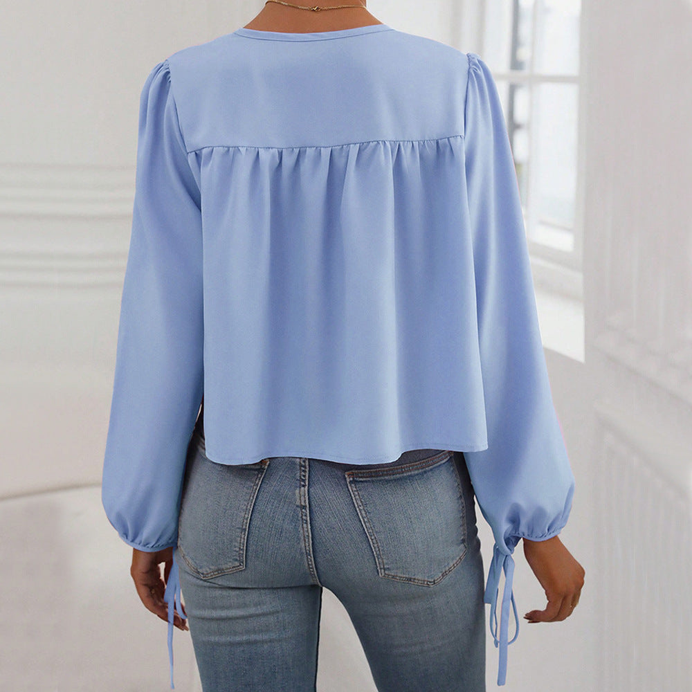Damen Bluse Lässiger Schnitt Dekoratives Bindeband Norvielle