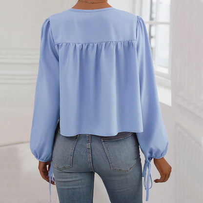 Damen Bluse Lässiger Schnitt Dekoratives Bindeband Norvielle