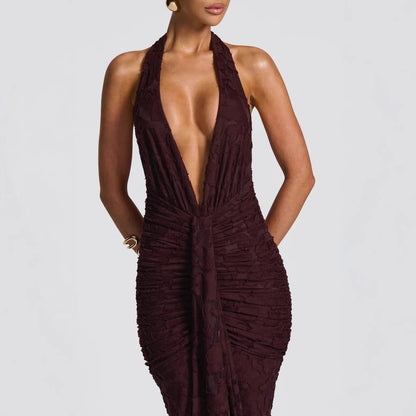 Damen Abendkleid V-Ausschnitt Geraffte Seide