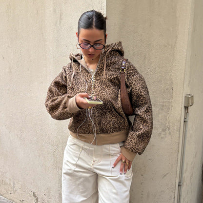 Damen Oversized Kapuzenpullover Leopardenmuster