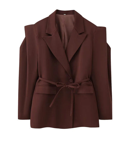 Damen Blazerjacke Tailliert Bindegürtel Norvielle