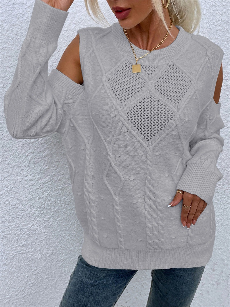 Damen Strickpullover Lochmuster Zopfdetails Norvielle