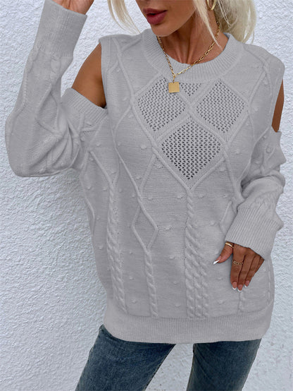 Damen Strickpullover Lochmuster Zopfdetails Norvielle