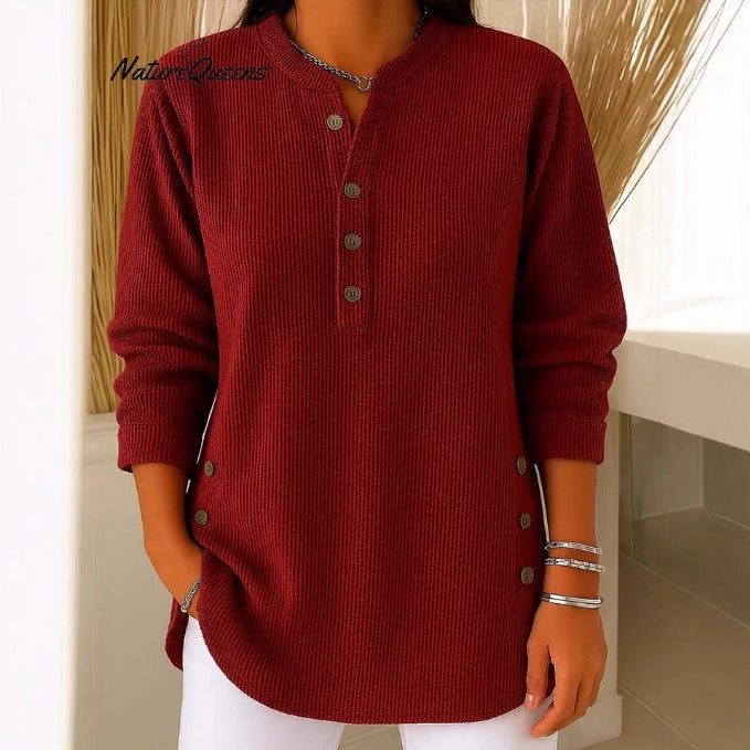 Damen Langarmshirt Knopfleiste Seitenknöpfe Modern Norvielle