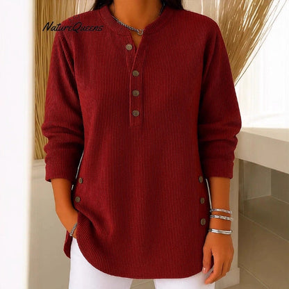Damen Langarmshirt Knopfleiste Seitenknöpfe Modern Norvielle