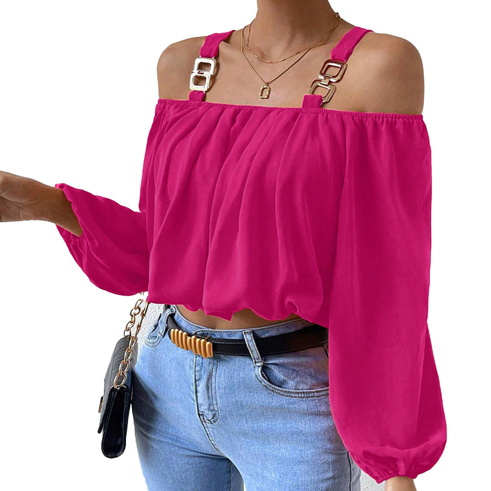Damen Off-Shoulder Bluse Dekorative Träger Elegante Raffung