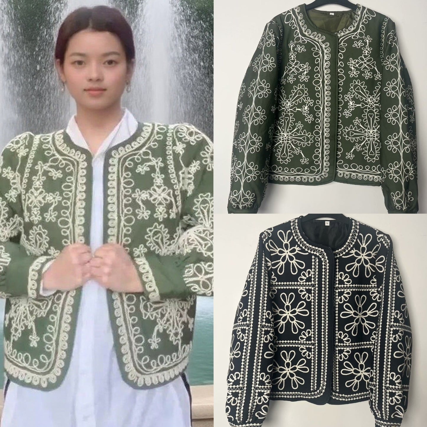 Damen Patchwork-Jacke Florales Muster Elegant Braun - Norvielle