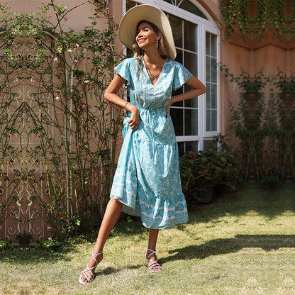 Damen Maxikleid Sommer Floral Rüschendetails Norvielle