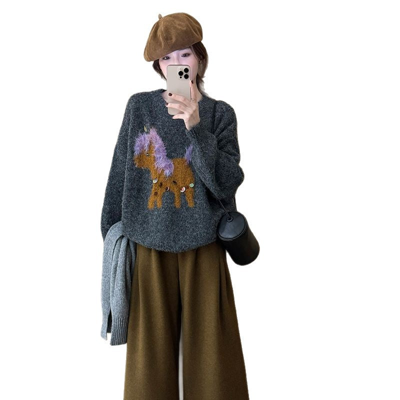 Damen Pullover Kuschelig Tierapplikation Norvielle