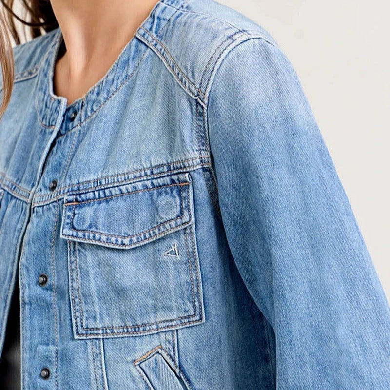 Damen Jeansjacke Cropped Schnitt mit Taschen