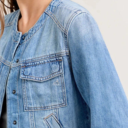 Damen Jeansjacke Cropped Schnitt mit Taschen