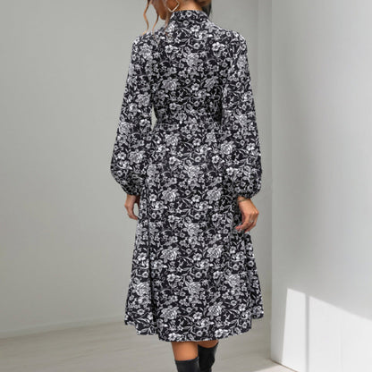Damen Kleid Lang Floralmuster Elegante Taillierung