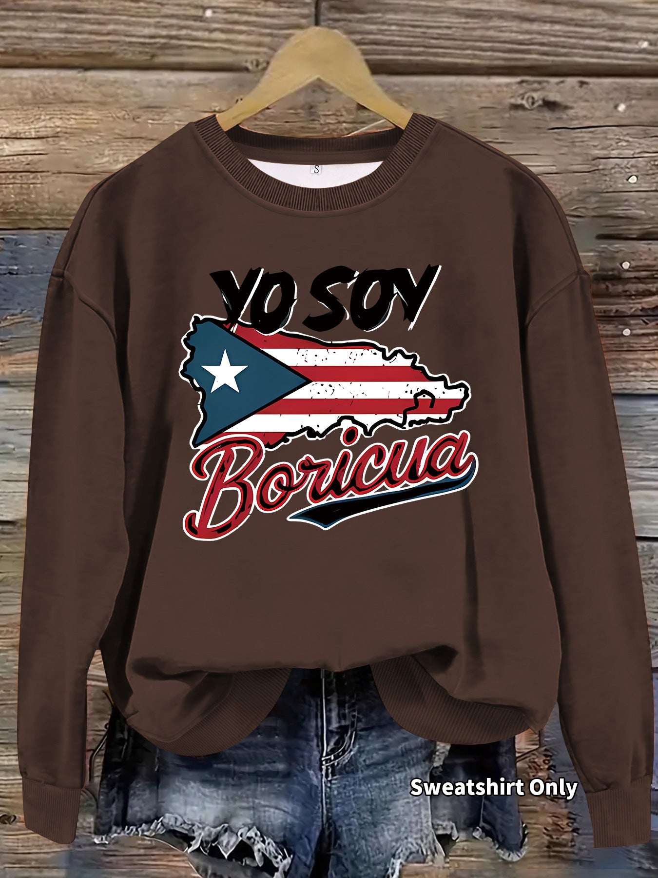 Damen Sweatshirt Puerto Rico Design Baumwolle Lässig Grau