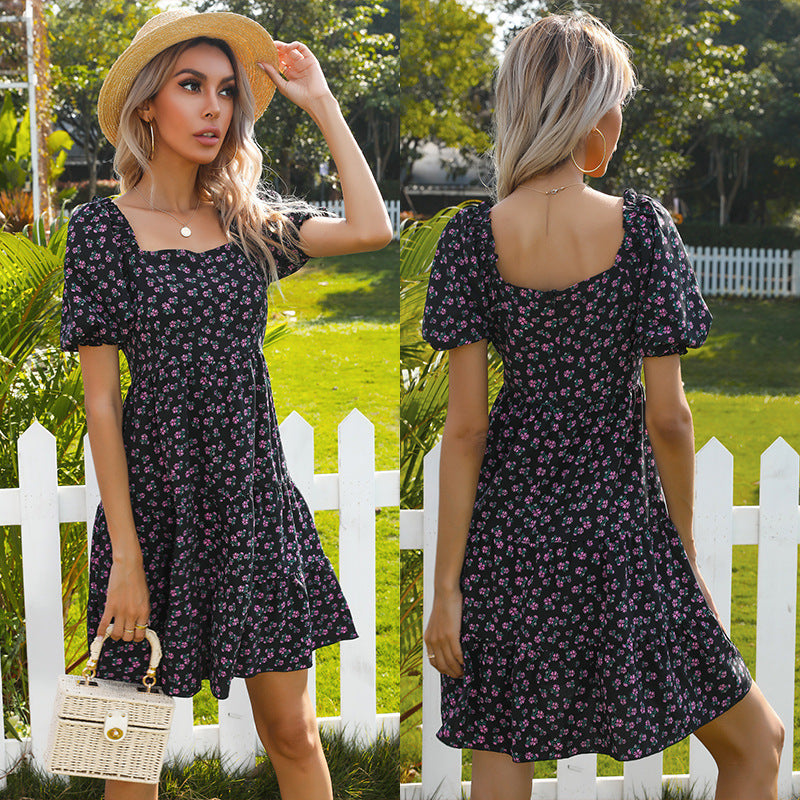 Damen Blümchenkleid mit Puffärmeln und Volumenrock