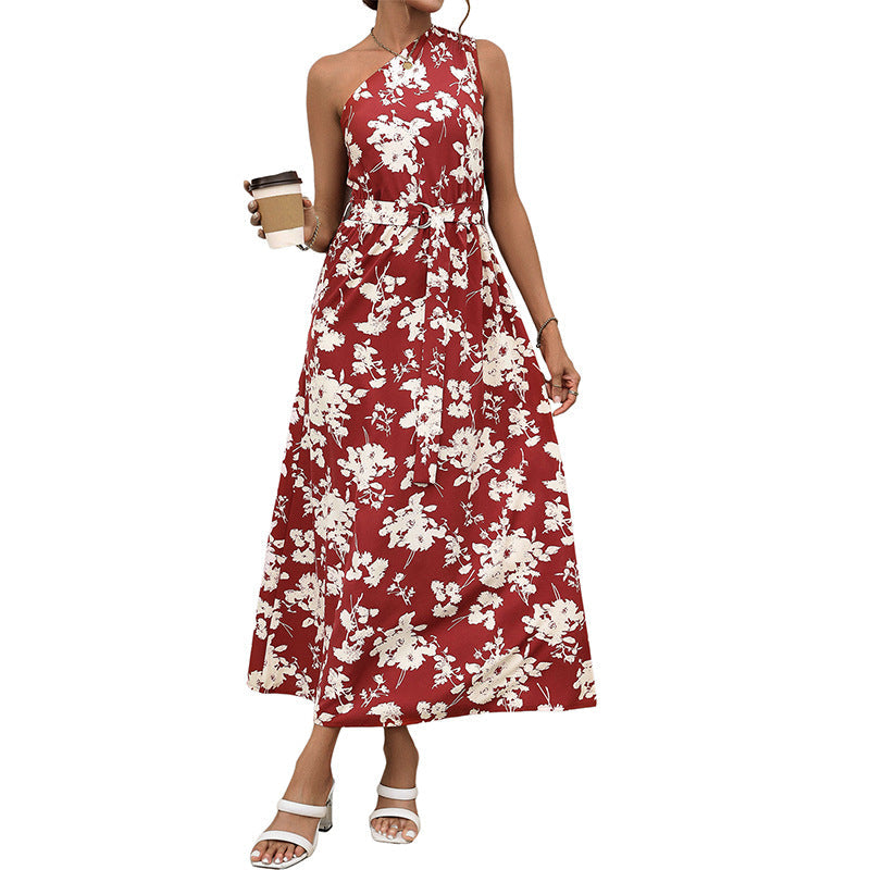 Damen Maxikleid Asymmetrischer Ausschnitt Florales Muster