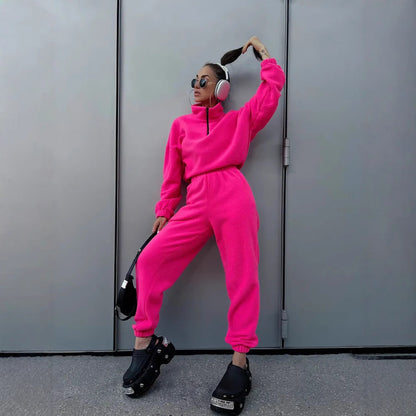 Damen Fleece Lounge Set Hochschließend Verstellbar Norvielle