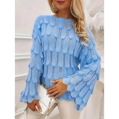 Damen Strickpullover Voluminöse Ärmel Strukturiert Beige Norvielle