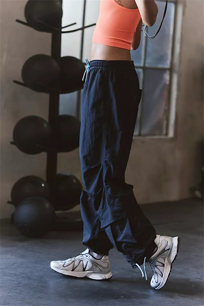 Damen Cargo-Trainingshose Elastischer Bund Weite Beine