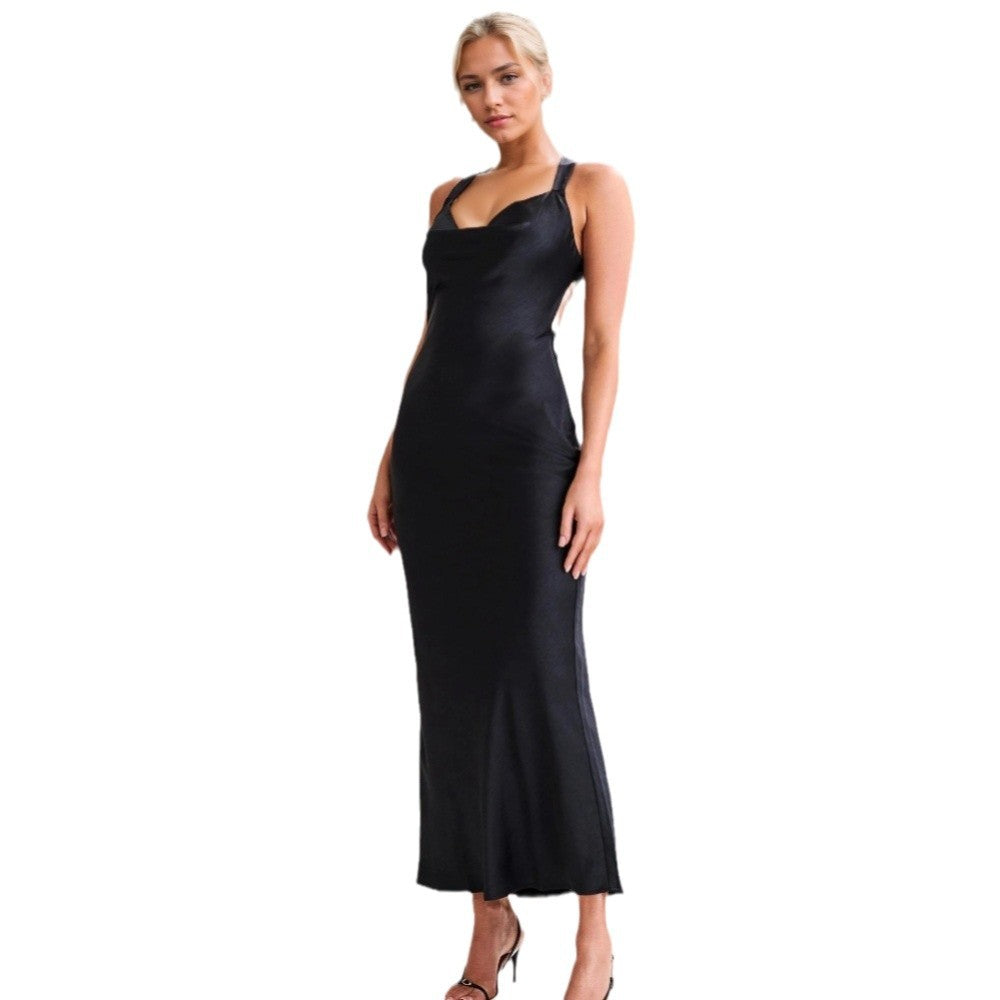 Damen Abendkleid Lang Norvielle Tiefes Dekolleté Schmale Träger