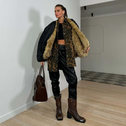 Damen Modische Jacke Kunstfellkragen Norvielle