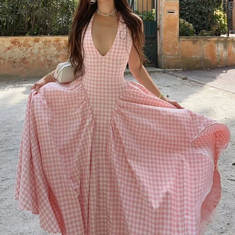 Damen Maxikleid V-Ausschnitt Schwingrock Norvielle