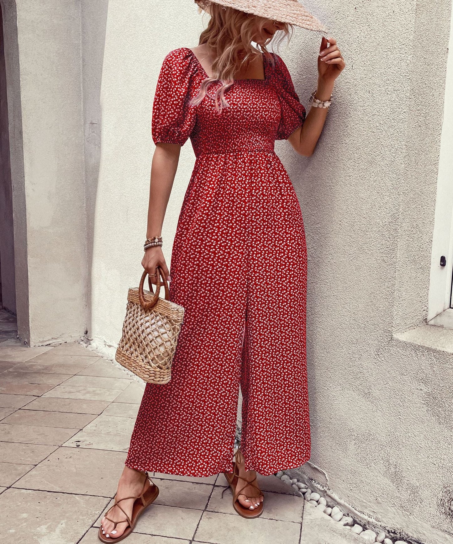 Damen Jumpsuit Elastischer Bund Puffärmel Norvielle