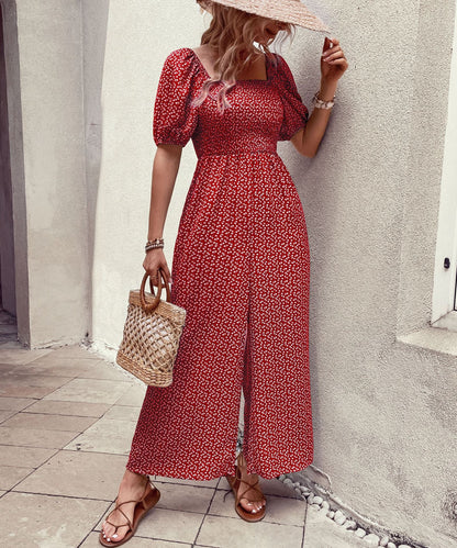 Damen Jumpsuit Elastischer Bund Puffärmel Norvielle