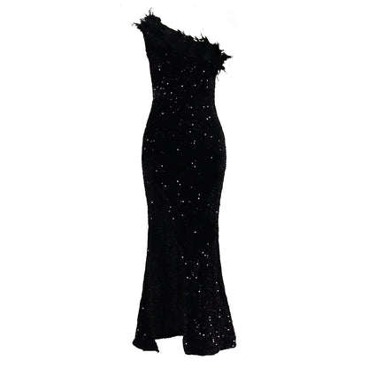 Damen Abendkleid Glitzernd Asymmetrisch Pailletten Norvielle