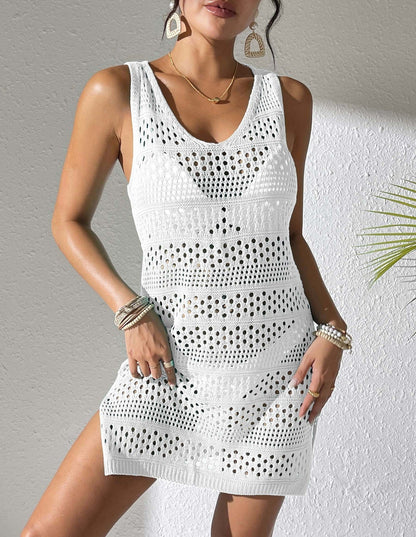 Damen Häkel-Strandsarong Lochmuster Beige