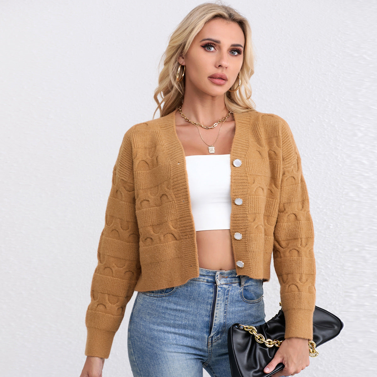 Damen Grobstrickjacke Norvielle Komfortschnitt Einzigartiges Muster - Norvielle