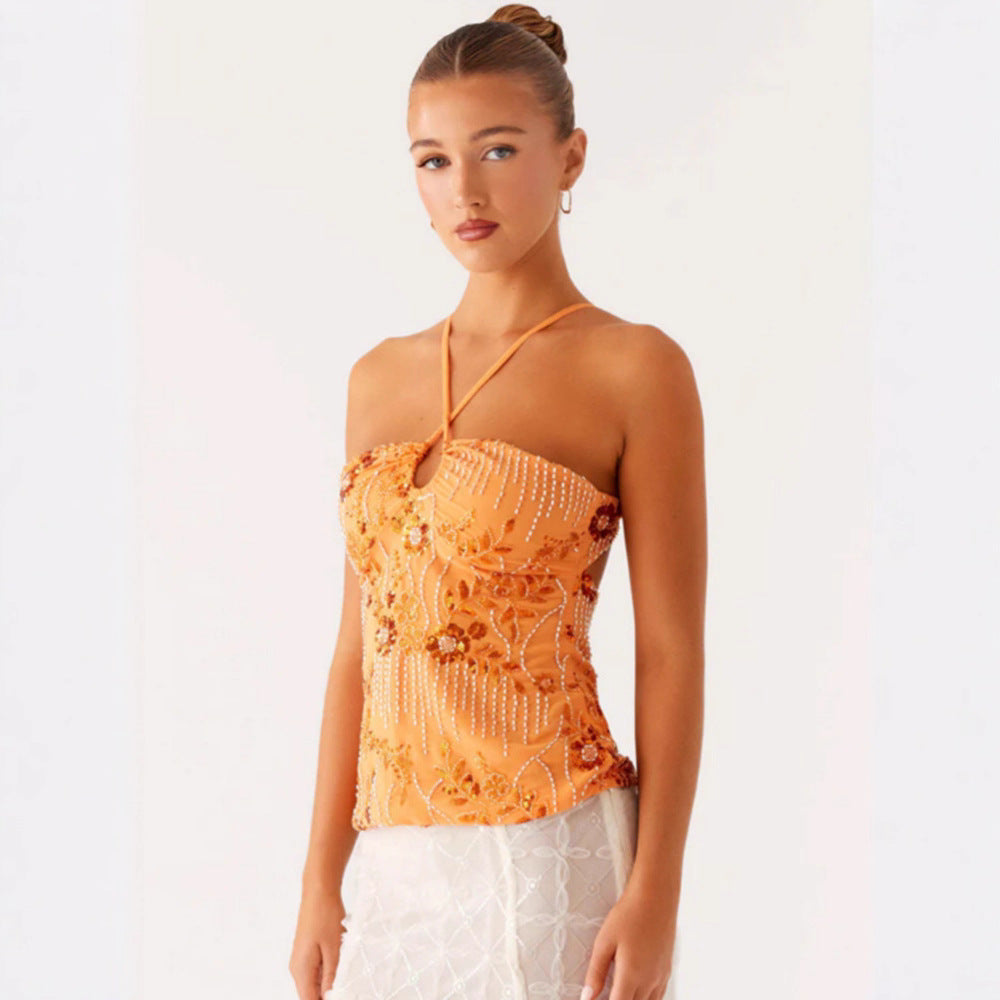 Damen Bustier-Oberteil Glitzernd Floralmuster
