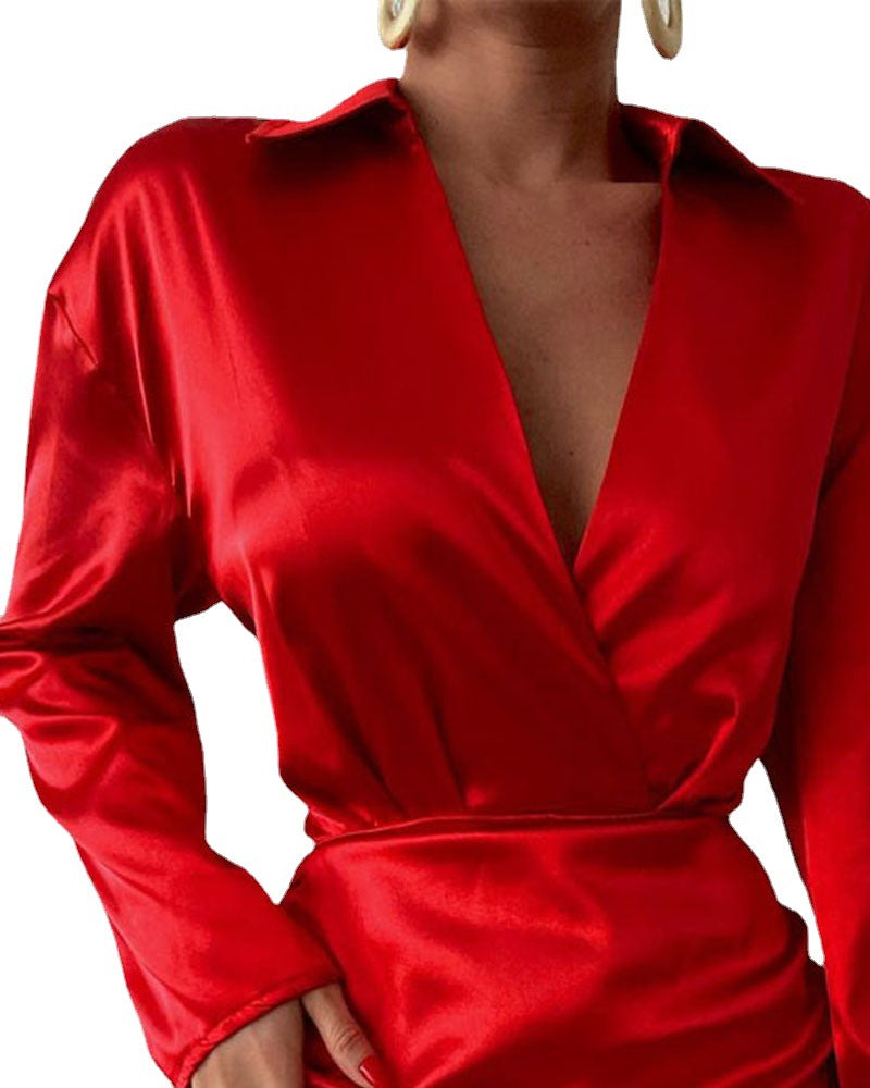 Damen Mini-Kleid V-Ausschnitt Raffung Norvielle