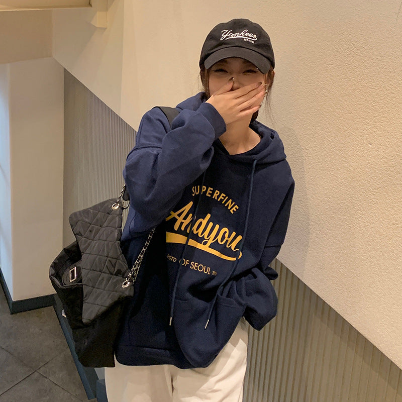 Damen Hoodie Moderner Schriftzug Lässig