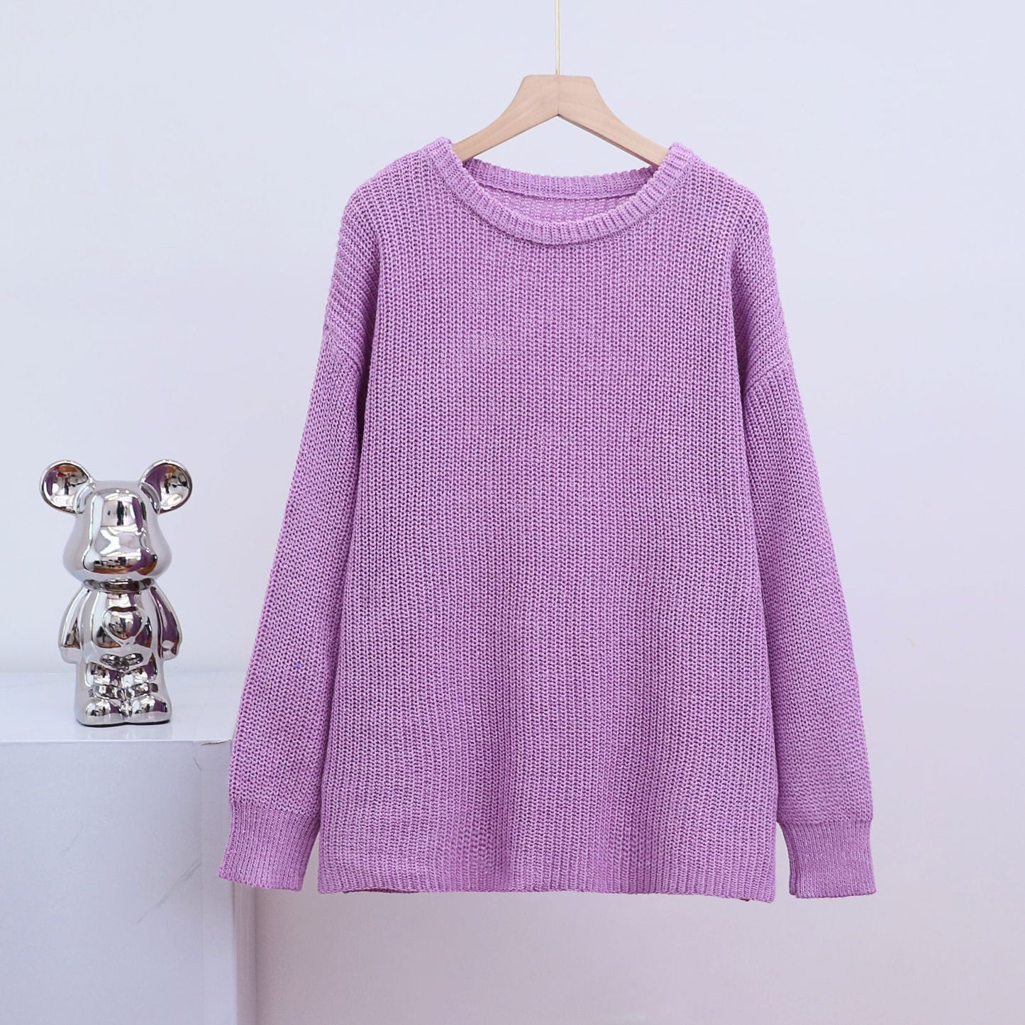 Damen Grobstrickpullover Lässiger Schnitt Weiter Halsausschnitt