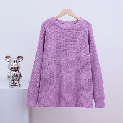 Damen Grobstrickpullover Lässiger Schnitt Weiter Halsausschnitt