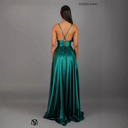 Damen Abendkleid V-Ausschnitt Hochschlitz Norvielle