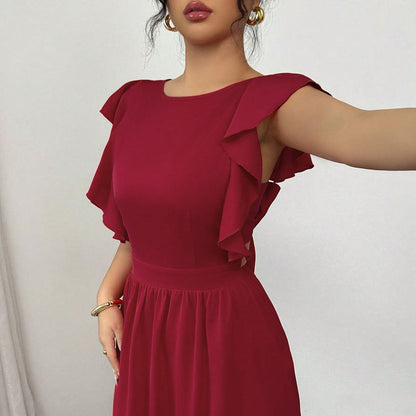 Damen Maxikleid Voluminöse Rüschen Rückenausschnitt Norvielle