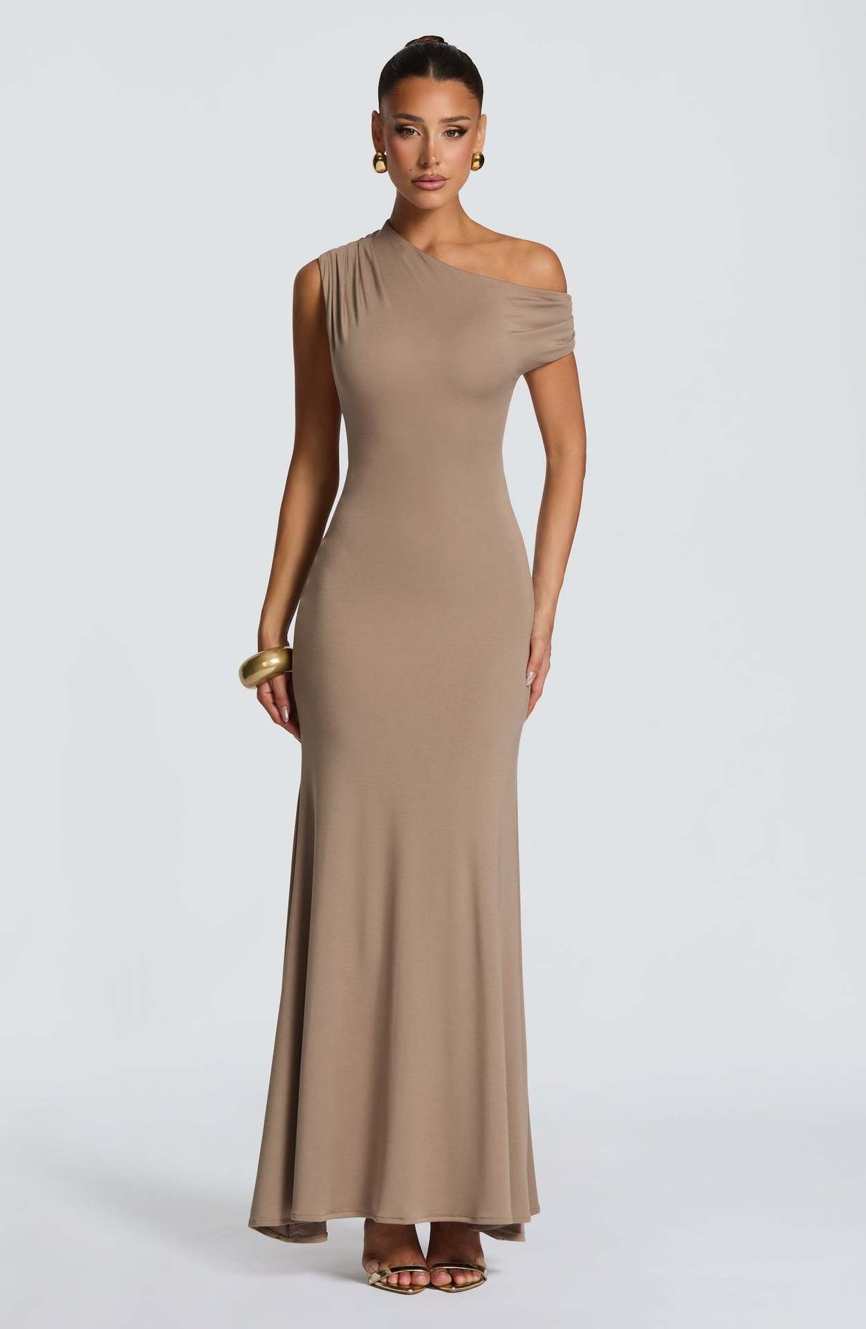 Damen Maxikleid Asymmetrisch Schulterfrei Norvielle