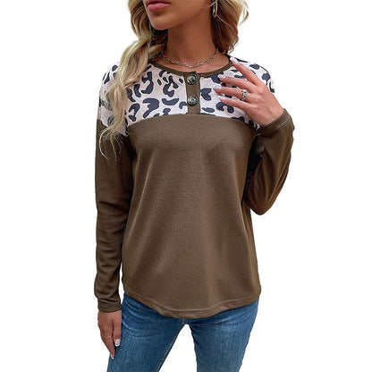 Damen Sweatshirt Animal-Print Akzenten Knöpfe Norvielle
