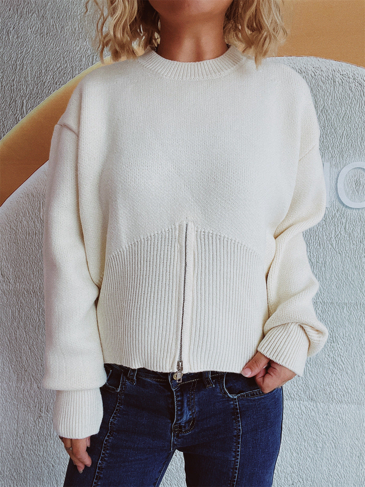 Damen Pullover Strukturiert Reißverschluss Locker Norvielle