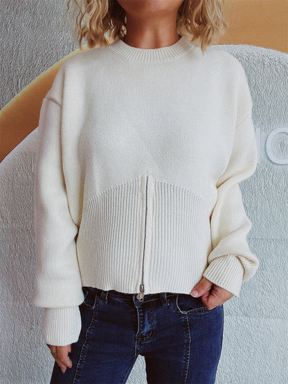 Damen Pullover Strukturiert Reißverschluss Locker Norvielle