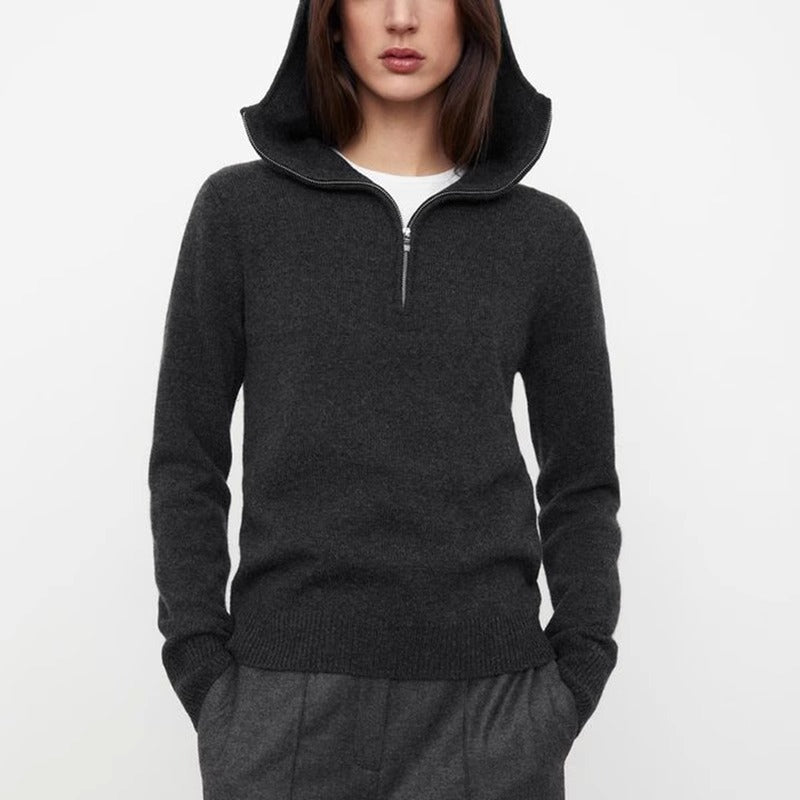Damen Strickpullover mit Kapuze und Reißverschluss Norvielle