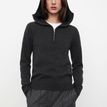 Damen Strickpullover mit Kapuze und Reißverschluss Norvielle