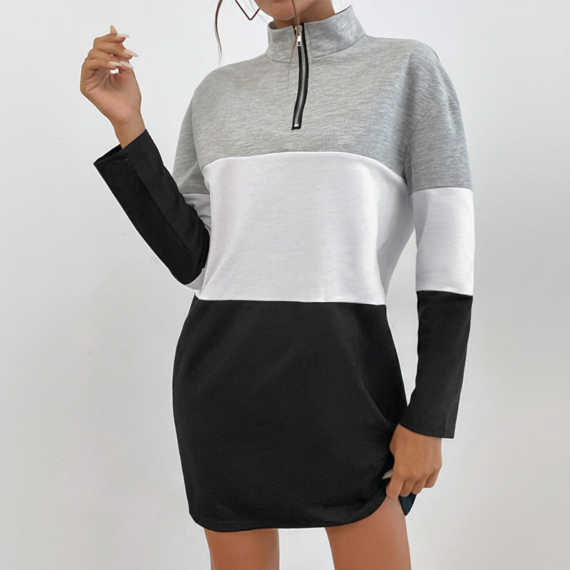 Damen Sport-Sweatkleid Halbhoch Geschlossener Kragen Farbblock-Design