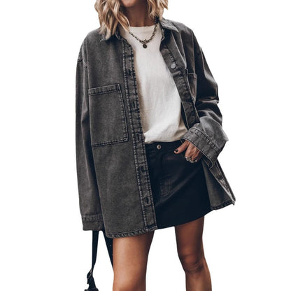 Damen Oversized Denim-Hemdjacke mit Taschen
