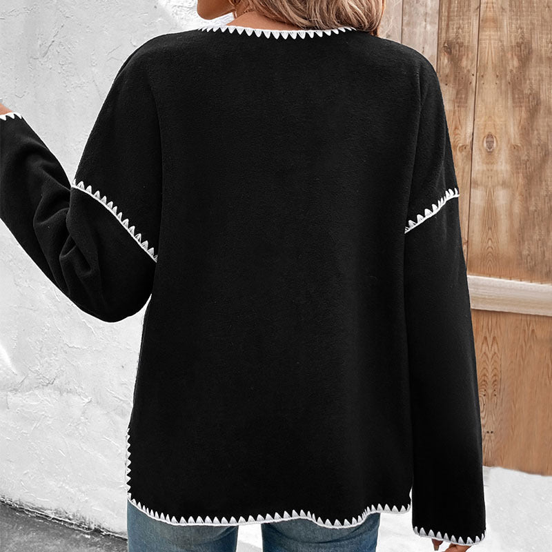 Damen Strickjacke Kuschelig Mit Kontrastnähten Und Taschen Norvielle