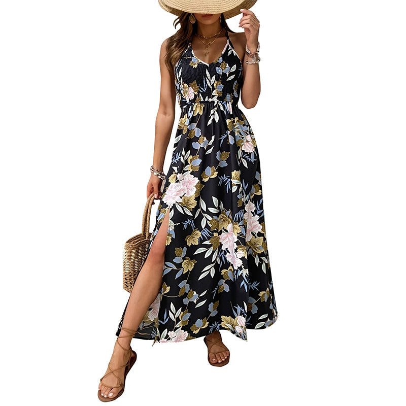 Damen Maxikleid Floralmuster Verstellbare Spaghettiträger