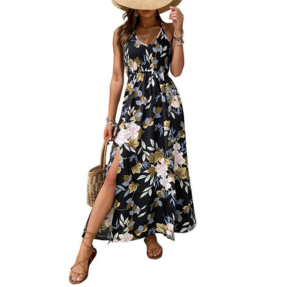 Damen Maxikleid Floralmuster Verstellbare Spaghettiträger