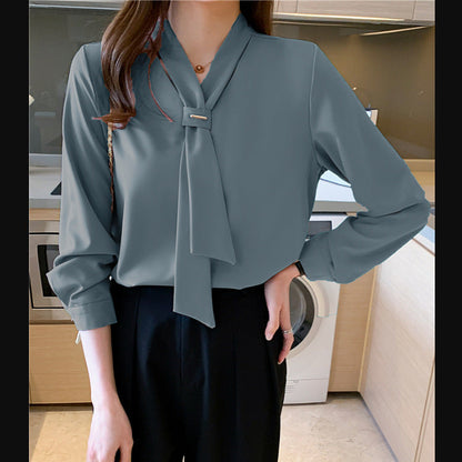 Damen Bluse Seidenfinish Eleganter Schlaufenkragen Norvielle